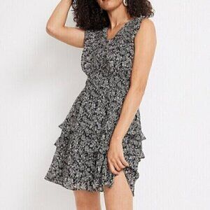 MAURICES Bare Floral Tiered Mini Dress Black White Sleeveless Boho Knee Length L